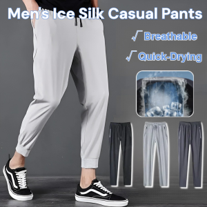 Mans Casual Trousers High Elastic Loose Ice Silk Cool Long Pants Quick-Drying Breathable Business Man Pants