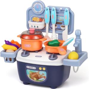 YUNLEO Mini Kitchen Playset Kids Cooking Toys Set House Play Tableware For Kids(Blue)