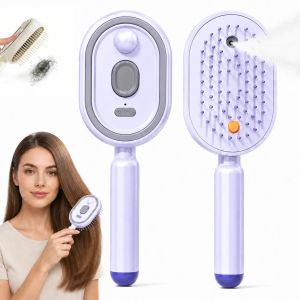 2026 New Electric Steam Brush for Hair Upgrade Rechargeable 3 in 1 Self Cleaning Hair Brush with Water Spray Electric Spray Air Cushion Massage Comb for Long Short Hairs Frizz Control (Pink)