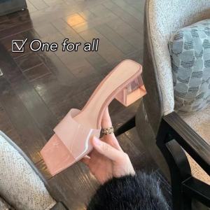 [ส่งเร็วพิเศษ!] One for all พร้อมส่งจากไทย TX431 รองเท้าแตะ ส้นบล็อก หัวสี่เหลี่ยม  สีโปร่งใส ไซซ์ 35-40