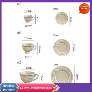 Graceful 2PCS Small Luxury French Coffee Cup Plate Set Toy Dollhouse Mini Furniture Model DIY Accessories Miniature Scene Decoration