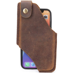 EDERN Retro Crazy Horse Leather Mens Waist Bag Wear Belt Mens Belt Pouch Simple Cowhide Fanny Pack 6.7-inch Phone Pouch