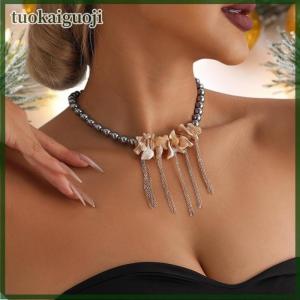 tuokaiguoji Irregular Pearl Shell Beaded With Tassel Collarbone Chain Necklace Ins Light Luxury Texture Party Jewelry Gift