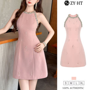 ZY.HT EraVogue Váy nữ Váy hồng Váy chữ A Váy viền cổ áo Váy cao cấp Váy cưới Váy gợi cảm Váy Pháp 9517