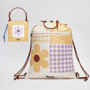 Tagi. Tagi. Haha&Popcorn Puppy Print Foldable Shrink Bag "ฮาฮา/ป๊อปคอร์น" กระเป๋าเป้สะพายหลังแบบมีเชือกผูก กระเป๋านักเรียน EVA ขนาดเล็ก