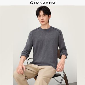 GIORDANO Men T-Shirts Topstitch Shoulders Fleece-Lined Tee Crewnec Long Sleeve Fashionable Casual Warm T-Shirts 13026649