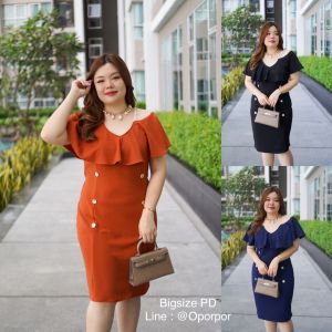 เดรสสาวอวบ เสื้อผ้าสาวอวบ เสื้อผ้าไซด์ใหญ่ เดรสคลุมไหล่แต่งกระดุมอก44-46