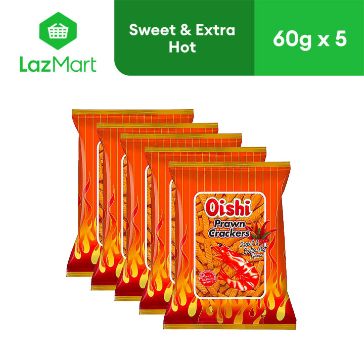 Oishi Prawn Crackers Sweet & Extra Hot Flavor 60G - Pack of 5