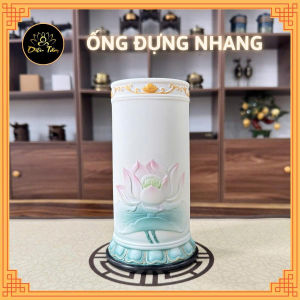 Ống đựng Nhang Bằng Gốm Đức Hóa Trắng Hoa Sen Ống Cắm Nhang Đồ Thờ Cúng ống đựng thẻ hương ống nhang mật tông Diệu Tâm