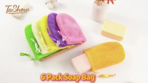 6 túi lưới đựng xà phòng dạng gói túi đựng xà phòng có thể treo túi đựng xà phòng tắm có dây rút túi đựng xà phòng nhiều màu sắc dùng cho sữa tắm kích thước 3.9 * 6 inch.
