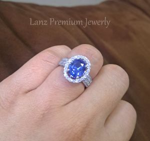 Cincin Perak Batu Biru Oval Titanium 24K (Silver)