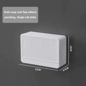 SCCS~MultiFuction Punch-free Soap Box Organizer Double-Grid Soap Holder Wall Mounted With Cover Lip