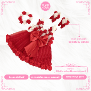 Baju Pesta Anak Perempuan Merah Putih 0 Sampai 7 Tahun Dress Gamis Gaun Bahan Tille