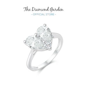 TDG 10K White Gold Lab-Grown Heart-Shaped Diamond Ring with Side Pear Diamonds