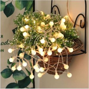 (Xài Pin AA) Dây Đèn Led Trang Trí Xài Pin 6 Mét 40 Bóng Tròn Cherry Ball Màu Vàng Nắng Nhấp Nháy Và Đứng Yên