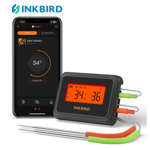 INKBIRD IDT-22-B thông minh Bluetooth Nhiệt kế thực phẩm với đầu dò kép ứng dụng điều khiển ẩn lưu trữ dữ liệu Backlit màn hình LCD HD báo động nhiệt độ và hẹn giờ