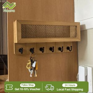 Nearra Wall Mounted Wooden Space-saving Key Holder Entryway Multi-purpose Storage Organizer
