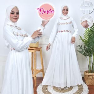 ELOK Ainun Dress Putih Wanita Gamis Plisket Cerutty Gamis Umroh Dan Haji DCM#1525