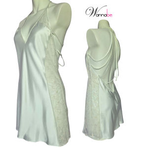 Đầm ngủ WANNABE DNS36 váy ngủ lụa cổ chữ V xẻ sâu lưng cut-out đan 8 dây phối ren khoe vai eo mông đùi quyến rũ gợi cảm