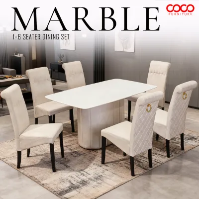 Free Pasang COCO Luxury Marble Dining Table｜Elegant Dining Room Furniture｜Marble Dining Table｜Modern Simple Design｜Sturdy Frame & Long-Lasting｜Waterproof & Easy Maintenance｜Italian Style Marble Dining Table｜Ready Stock