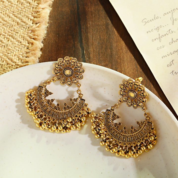 Retro Ethnic Fashion Earrings Luxury Golden Color Sun Flower