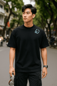 Áo thun nam basic tay ngắn cổ tròn co giãn 4 chiều mềm mại áo cộc tay nam oversize đen in logo xanh thiết kế hiện đại trẻ trung năng động phù hợp mặc ở nhà đi chơi hoặc vận động thể thao.
