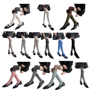 Nữ thanh thiếu niên gân cao tới đùi tất kiểu ủng không che bàn chân miếng vá khối màu trên đầu gối vớ dài sinh viên thanh lịch vớ ống cao