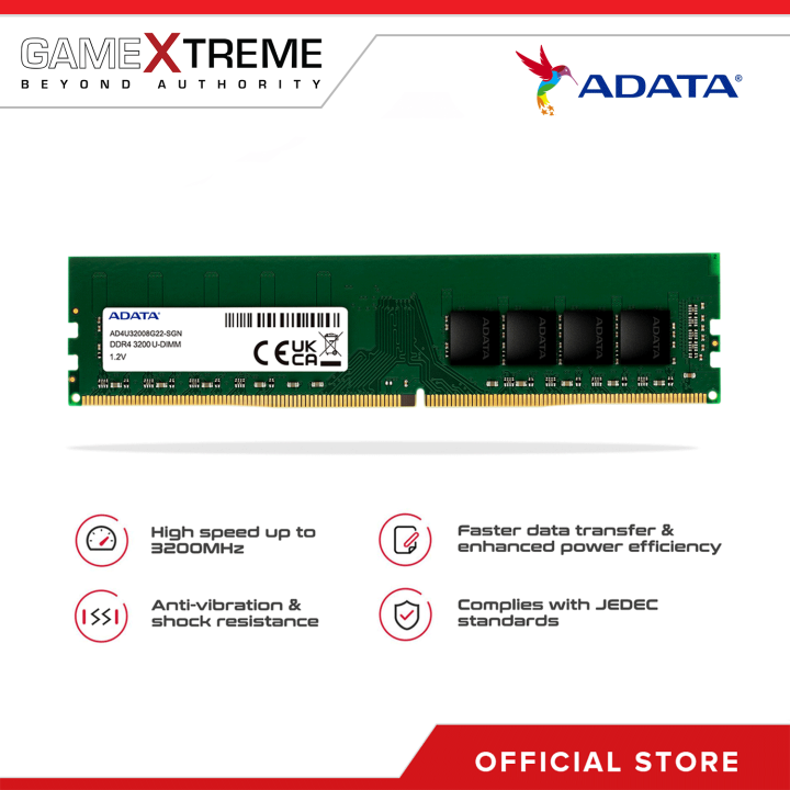 ADATA 8GB DDR4 3200MHZ PC4-25600 U-DIMM Memory AD4U32008G22-SGN Lazada PH
