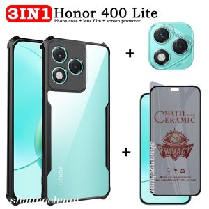 3IN1 For Honor 400 Lite Phone Case + Screen Privacy Film + Lens Film Honor 400 Lite Honor X6B X6A X8B X8C X8A X7C Acrylic Transparent Anti-Drop Phone Case Frosted Soft Film