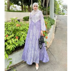 PURPLE SILK SUTRA DRESS GAMIS SILK SUTRA BATIK CAP PEKALONGAN