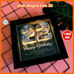 Kado Ulang Tahun dan Anniversary - Lampu Tidur LED 3D dengan Cetak Foto Nama Birthday Cantik dan Unik