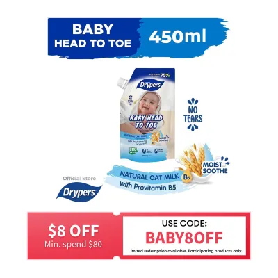 Drypers Baby Head to Toe Oat Milk Refill Pouch 450ML