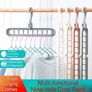 Folding Clothes Hanger Nine Holes Drying Rack Hanging Head Removable Labor-saving Windproof Durable