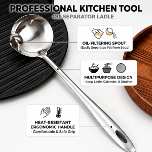 Stainless Steel Soup Oil Separator Spoon Hot Pot Fat Skimmer Filter Spoon Kitchen Tool