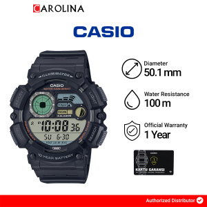 Jam Tangan Pria Casio General WS-1500H-1A Illuminator Digital Dial Black Resin Band