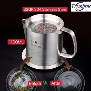 【SG Seller】Truslink SSGP 304 Stainless Steel Grease Isolation Oil Filter Strainer Colander Reuse Fry Oil Can Pot Oil Storage Home Kitchen Oil-Separating Cup Confinement Healthy Soup