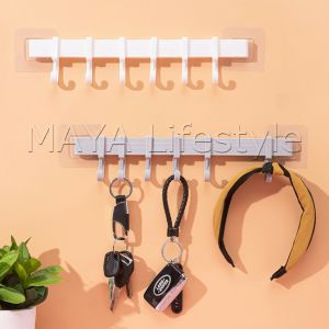 MAYA """ราวตะขอ""" พลาสติกอเนคประสงค์ แบบติดแผ่นกาว ไม่ต้องเจาะผนัง Towel rack