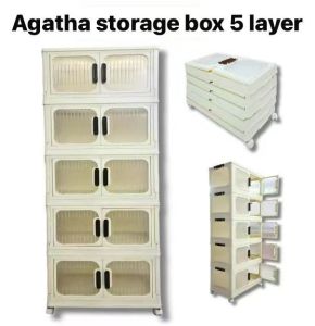 Lemari Baju Pintu Transparan Multifungsi Rak Kabinet Susun Lipat/Rak Buku Serbaguna Ada Roda/Lemari Plastik Lipat Susun