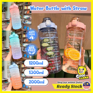 GOOD LLAMA Cute Water Bottle with Straw Large Size School Gym BPA Free Leakproof Botol Air Viral 1200ml 2000ml