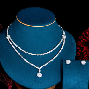 SEQUITO Delicate White Gold Plated Wedding Bridal Jewelry Set Full Pave Setting AAA Crystal Stone Noble Women Long Pendant Necklace Stud Earrings SJ352