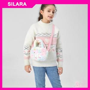 SILARA Kid Embroidery Unicorn Plush Crossbody Purses And Handbags Little Girls Rainbow Fluffy Purse Cute Cartoon Furry Shoulder Bag