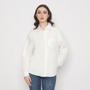 Kemeja MINEOLA Shinsei White Long-Sleeve Plain Shirt