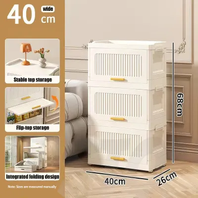 STON Flip Top Storage Box Kitchen Storage Cabinet Clothing Transparent Foldable Organizer Drawer Cabinet With Wheel For Clothes Space-Saving