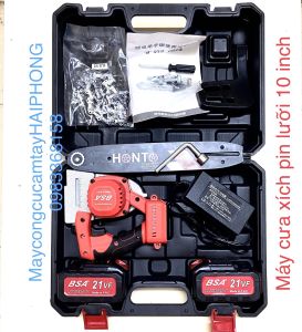 MÁY CƯA XÍCH DÙNG PIN 21V LƯỠI CƯA DÀI 10.4 Inch KÈM PIN (10CELL / 15CELL ) + SẠC ( HỘP NHỰA )