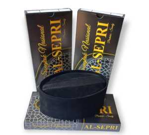 peci songkok hitam polos AL-SEPRI AC TENGAH bahan beludru halus dan tebal peci songkok anti air tinggi 9cm