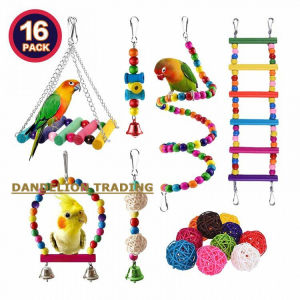 [DANDELION]Combination Parrot Bird Toys Accessories Articles Parrot BiteBird Toy For Parrot Training Bird Toy Swing Ball Bell Standing
