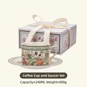 Nordic Style 240ML Coffee Cup and Saucer Set Ceramic Mug Dessert Plate Dim Sum Dish Gift Packaging