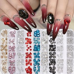 FWFHTP Clear Glass 3D Nail Art Rhinestones Mixed Shapes Colorful Flatback Diamond Nail Charms  Selling 12 Grids Nail Art Charms DIY Nail Art