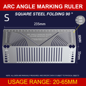 Tube Ruler Multipurpose Square Tube Folding Ruler MetalMarking Stainless Steel Four Sided Ruler Multifunction Smooth Arcs Measuring Tools Measurement 20-65mm