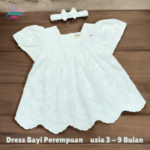 MIHIMIHI Baju Bayi Perempuan Setelan Jumper Dress Gaun Putih Anak Cewek Usia 3- 9 Bulan